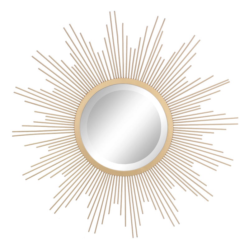 Stonebriar Round 23" Antique Gold Metal Starburst Hanging Wall Mirror with Attached Mounting Bracket, Decorative Decor for the Living Room, Bedroom, Bathroom, Hallway, and Entryway - Image 1